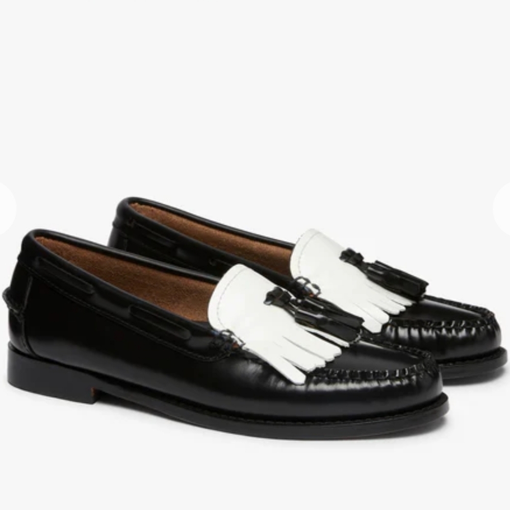 G.H. Bass & Co. Bass Weejuns Black & White Fringe Loafers Size 5 NWT - Picture 4 of 12